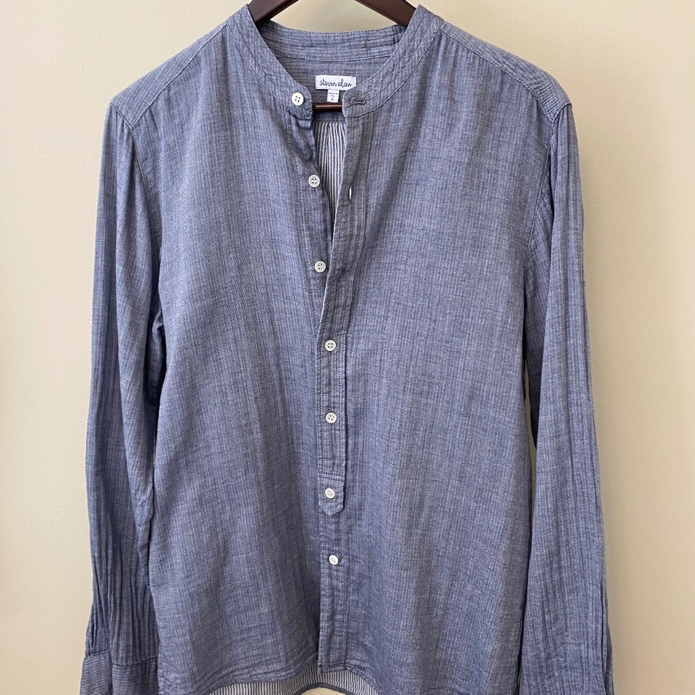 Steven Alan Men's 2 Layer Cotton Crew Neck Shirt Small